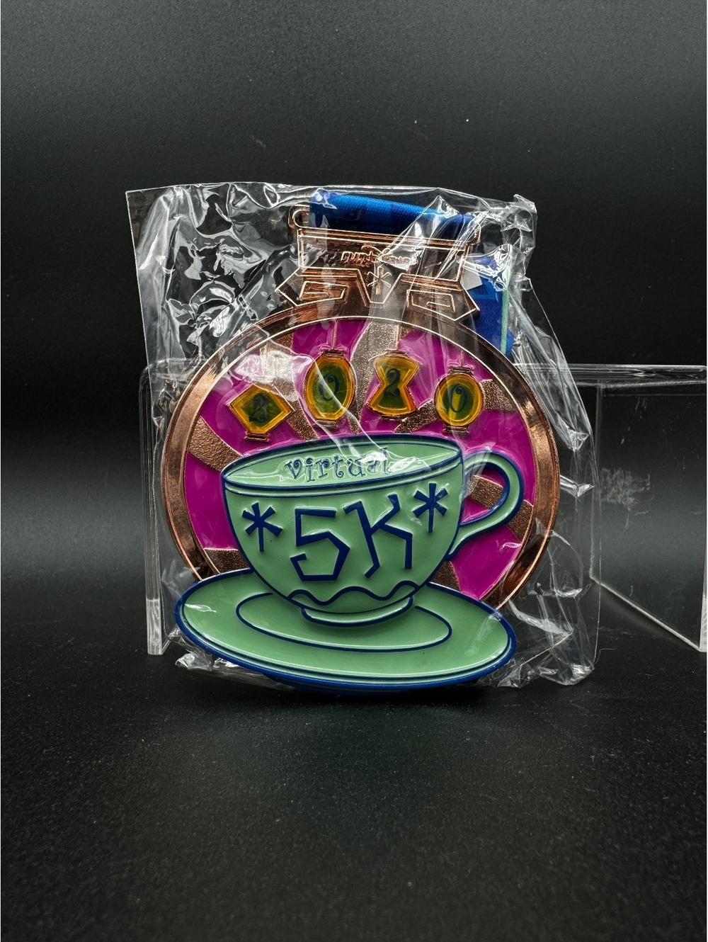 Unopened runDisney Alice Tea Cups Virtual 5K Finisher Medal with Tea Cup Design